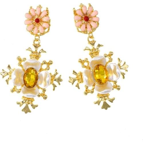 Personality Gold Long Drop Earrings Jewelry Crystal Flowers Beautiful Earring For Fashion Women Birthday & Party Gifts