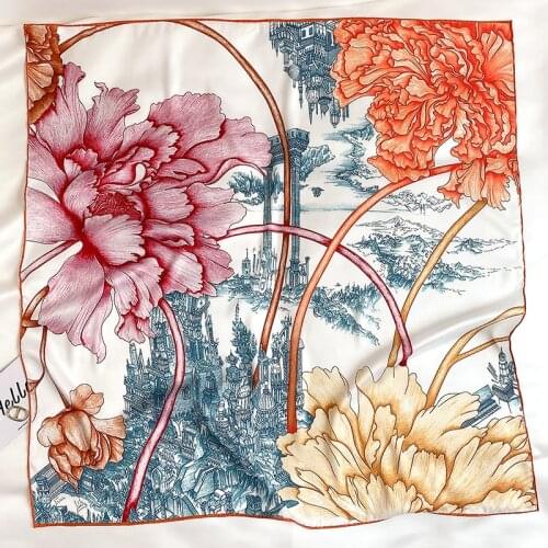New Twilk Silk Scarf Fashion Print Flower Shawl Large Head Wraps Women Bandana Neckerchief Female Hijab Female Bag Scarves 2021