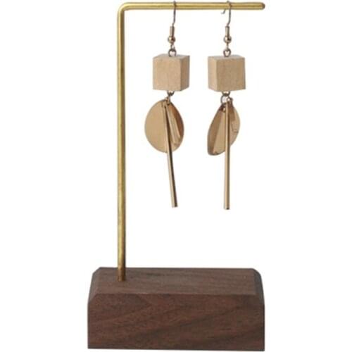 Walnut Metal Earring Stand Holder Shelf Jewelry Display Rack Bracket Organizer for Woman Girl Gifts