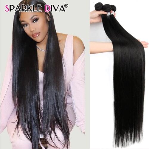 Straight Human Hair Bundles 34 36 38 40 Inch Brazilian Hair Weave Bundles Strong Wefts Thick 1/3/4 Budles Remy Hair Extension