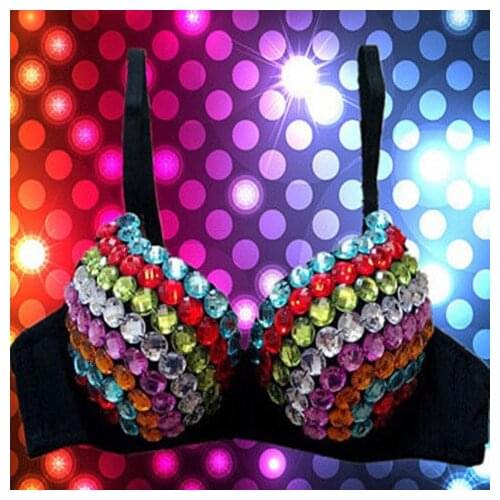 Rainbow Sexy Bras Women Party Spike Rivet Metallic Punk Dance Push Up Golden Bra Nightclub Costumes Bras JD Cloth Gold Sostén