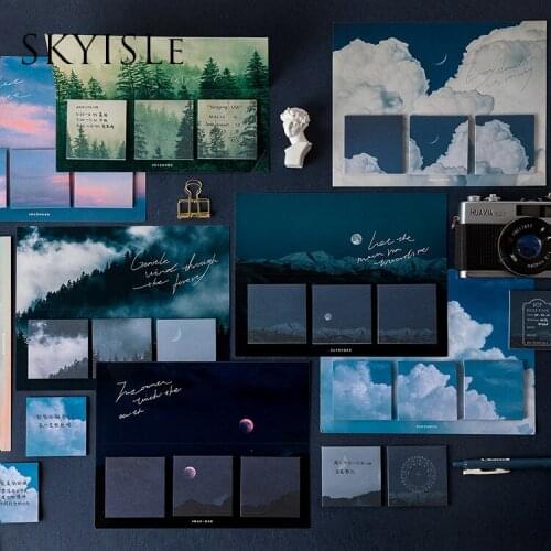SKYISLE 16 Designs 60pcs Fantasy Sky Cloud Moonlight Memo Pad Deco Sticky Notes Notepad Diary Creative Self-Stick Note Memo Pad
