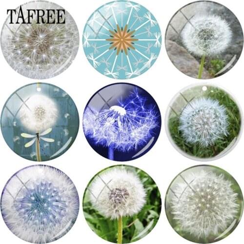 TAFREE White Dandelion Pictures 25mm Glass Cabochon Dome For Keychain Necklace Flatback Camo Jewelry Findings DIY Gift