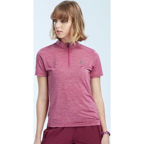 Tectop Polyester Nylon Super T-shirt Outdoors Trekking Sport Camping Women Zipper Stand Collar Shirt Female Summer Short Sleeved