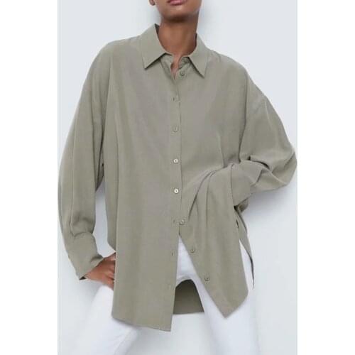 Dark gray shirt ladies long-sleeved baggy top casual work clothes office shirt women blouse