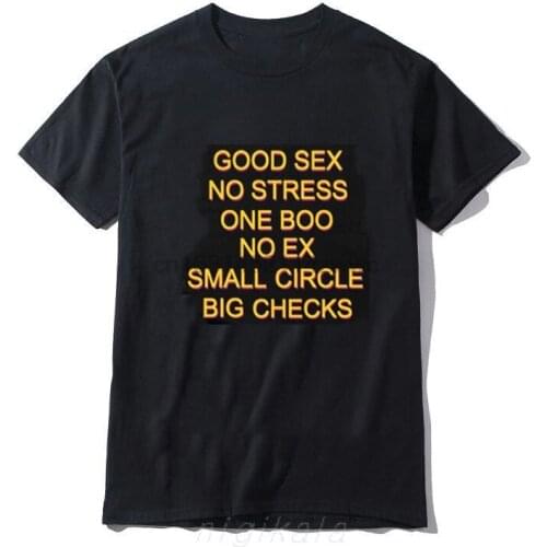 Funny Good Sex No Stress One Boo No Ex Small Circle Big Checks T Shirt Letter Print TShirt Back EU Size100% Cotton Shirt