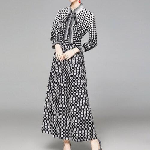 Summer Women Dress Spring 2021 New Fashion Printed Long Sleeve Plus Size Lace Up Bow Office Lady Vintage Dresses Vestidos Mujer