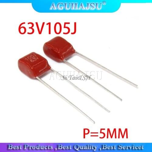 10PCS 63V105J 1UF Pitch 5MM 63V 105 1000nf CBB Polypropylene film capacitor