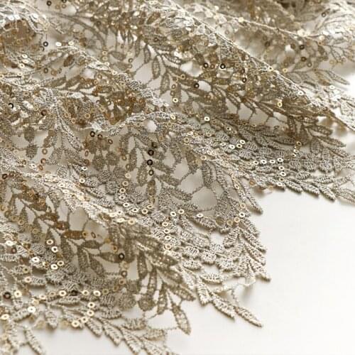 130cm wide 0.5meter/lot Fashion Sequins Fabric Leaf Embroidery 3D Design Stage Dress/ Clothes Material X138
