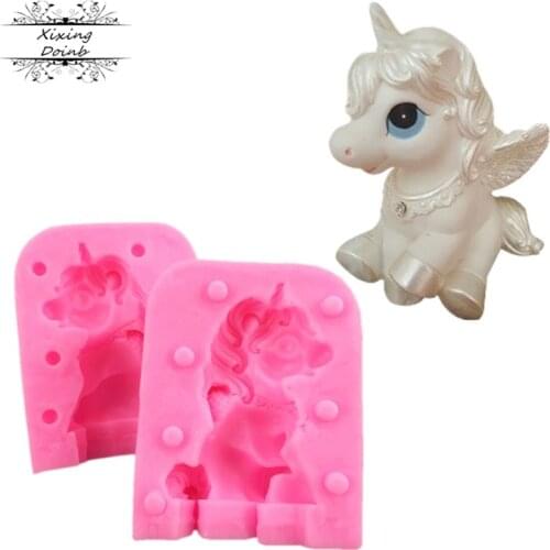 2Pcs 3D Unicorn shape silicone soft candy mold cake decorating tool Candy Chocolate Mold
