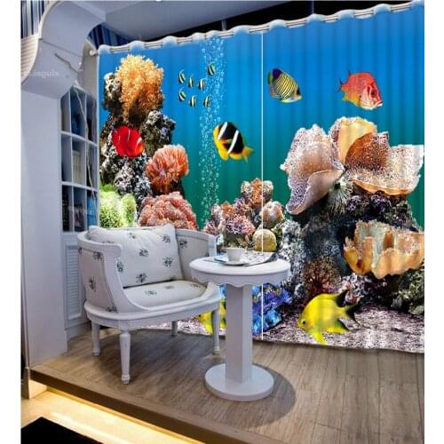 Beautiful Photo 3d curtains Colorful coral fish undersea photo print curtains curtains for living room modern
