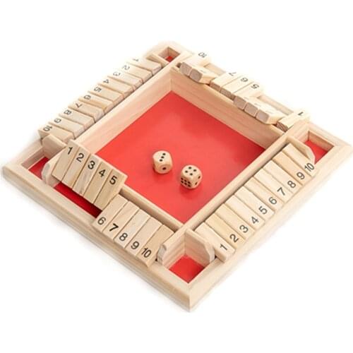 4 Player Shut The Box Wooden Table Board Game Family Traditional Game Dice Toy GXMB