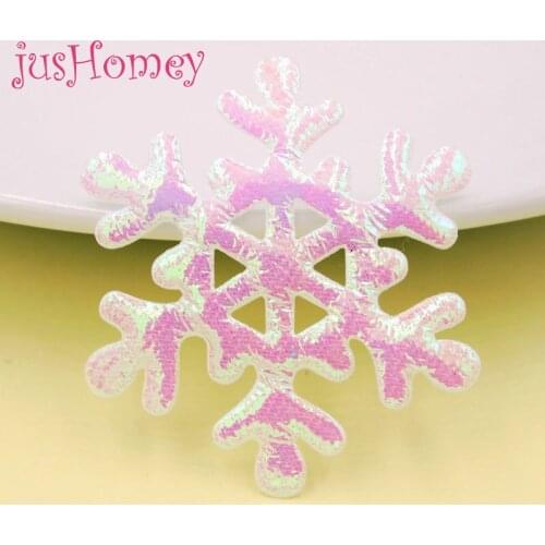 50pcs/lot 63mm Double Sided Iridescent Fabric Snowflake Appliques Padded Patches for Christmas Tree Ornaments,Winter Party Decor