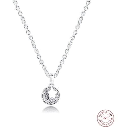 Authentic 925 Sterling Silver Celebration Stars Necklaces For Women Clear CZ Pendants Necklace 70cm Fashion Fine Jewelry Gift