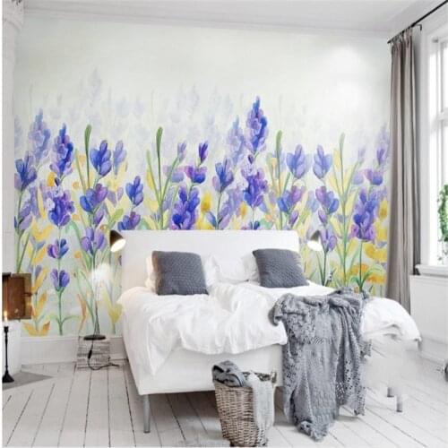 Beibehang Large - scale custom murals Scandinavian minimalist fashion hand - painted purple small floral flowers background wall