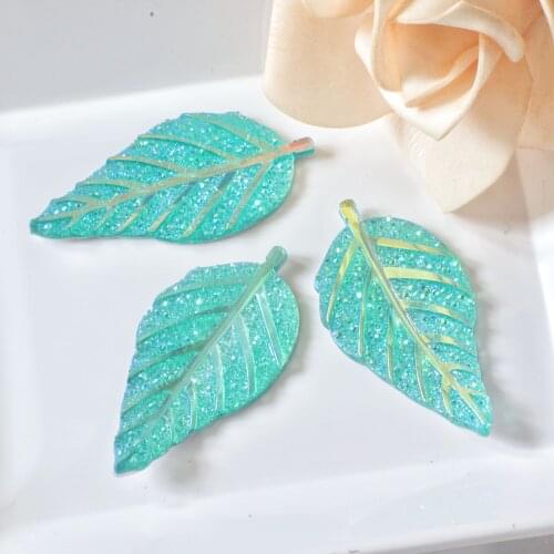 Glitter 28*55mm Epoxy resin AB leaves 5pcs flatback crystal gem stone DIY handmake craft