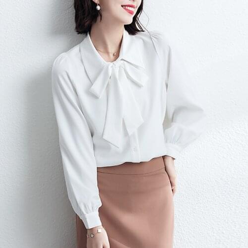 Autumn Women Tops and Blouses Long Sleeve Oversized Shirt Fashion Loose Korean Bow Collar Chiffon Blouse