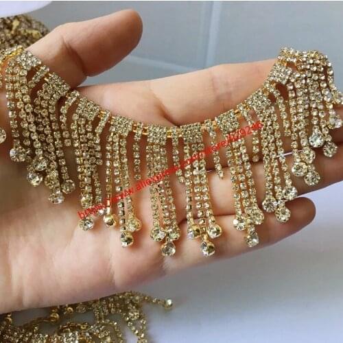 Gold white crystal rhinestone dangle chain for dancing costumes ornaments rhinestone fringe trims DIY dress shoes bags accessory