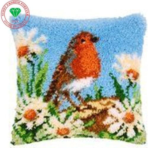Flowers Carpet embroidery Unfinished Crocheting Rug Yarn Cushion Embroidery Carpet DIY Mat Needlework Kit Latch Hook Pillow Kit
