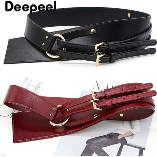 Deepeel 1pc 8*97cm New Womens Genuine Leather Cummerbunds Double Pin Buckle Fashion Corset Luxury Female Belt Super Wide Girdle