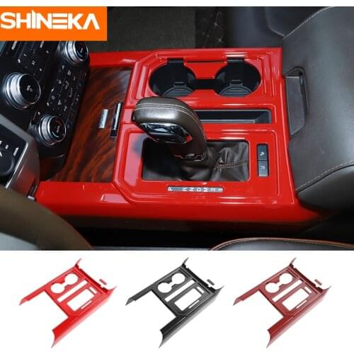 SHINEKA Carbon Fiber Car Gear Shift Cup Holder Panel Overlay Cover Trim Accessories for Ford F150 Raptor 2015-2020 Car-Styling