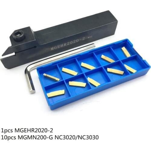 MGEHR2020 1PC+10PCS MGMN200 Tool Holder with Carbide Inserts grooving Cutter Plates and Key Wrench Lathe Turning Tool