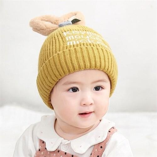 DUOJIAOYAN Cartoon Rabbit Ears Carrot Hat Baby Wool Caps Protection Warm Plush Hat Children Lovely Knitting Scarf Cap