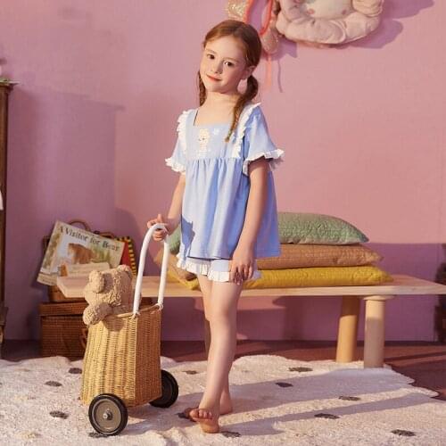 Baby YouYou Children Dress Summer Cotton Elsa Skirt Sleepwear Short Nightgown Girl‘s Set Pajamas Cartoon Home Clothes Bathrobe