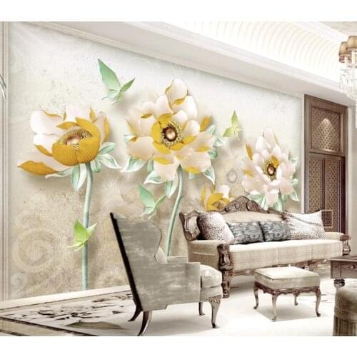 Custom Photo Mural Peony Flower Vintage European Jewelry TV sofa Background Wall Painting Living Room 3D Embossed Wallpaper