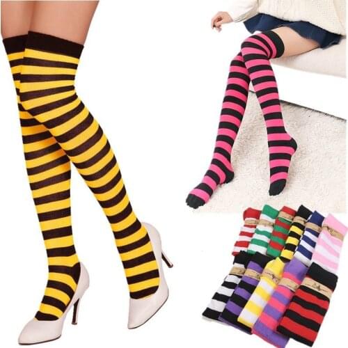 1Pair Women Girls Over Knee Long Stockings Lady Stripe Printed Thigh High Striped Socks 11 Colors Sweet Cute Warm Accesorries