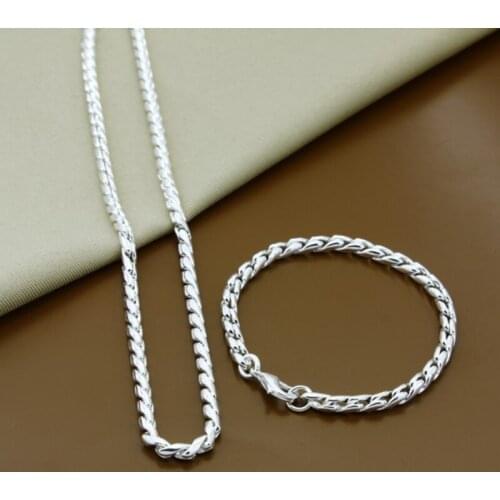 Hot Sale 925 Silver Necklace Bracelet Silver Jewelry Set Fashion Women Simple Necklace Bracelet Set