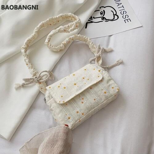 Women Canvas Shoulder Bag Daisy Print Messenger Bag Cotton Cloth Casual Bags Retro Ladies Floral Handbag Shopping Tote Girl Bag