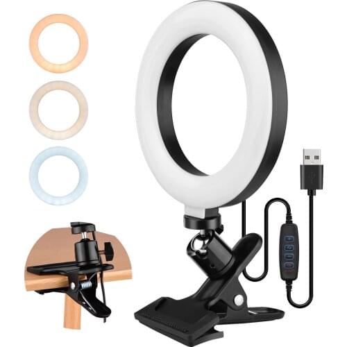 Photography Lighting 6.3 Inch 2700K-5500K Selfie Ring Light 3 Dimmable Colors for Online Makeup Video Recording Live Steaming