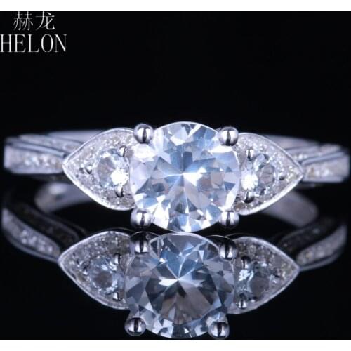 HELON Solid 10K White Gold Round 6mm Genuine White Topaz Diamond Engagement Wedding Ring Women Fine Jewelry Diamond Ring