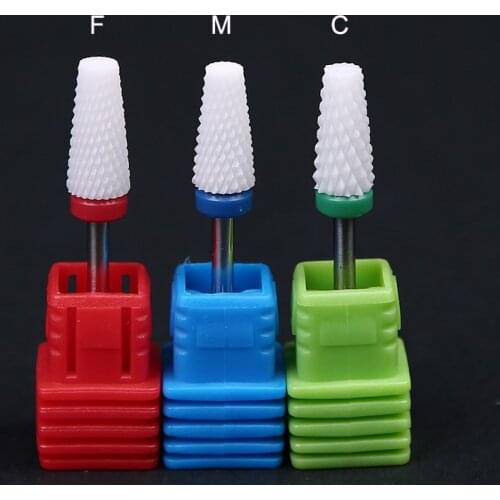 Taper Top Ceramic Nail Drill Bit 3 Styles Coarse Medium Fine Grit Manicure Drill Bits 3/32" Ceramic Nail Drill Bits File
