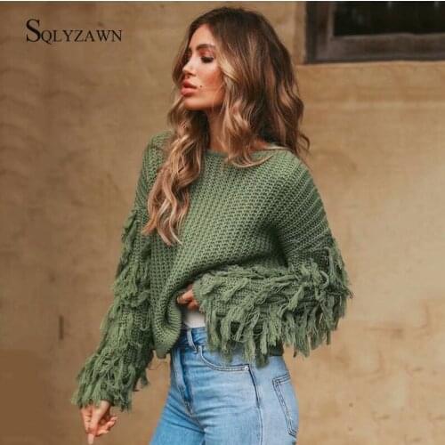 Korean Tassel Oversized Long Sleeve Sweater Women Autumn Winter Red Black Loose Knit Pullover Girls Casual O Neck Stripe Jumper