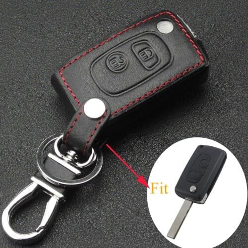 Kutery 2 Buttons Leather Car Key Case Cover For Peugeot 307 107 207 407 For Citroen Citroen C2 C3 C4 C5 C8 Xsara Picasso
