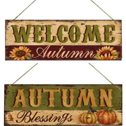 Creative Wooden Plaques Sign Harvest Festival Sunflower Pumpkin Wall Board Hanging Ornaments Fall Autumn Home Decor