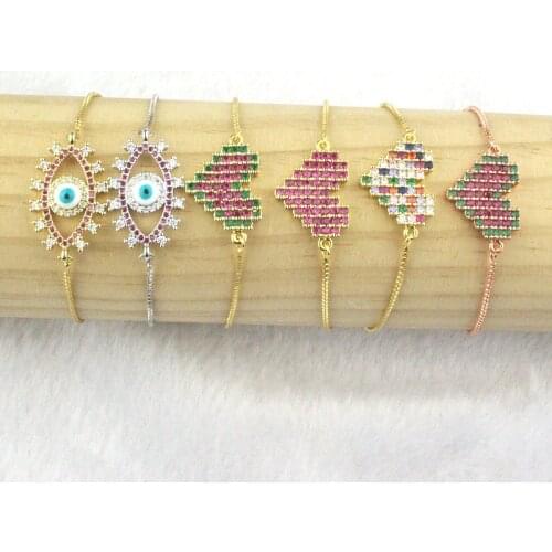 10pcs/lot Fashion colorful cz bracelet,eye/heart shape cubic zircon charm component,popular women love bracelet wholesale