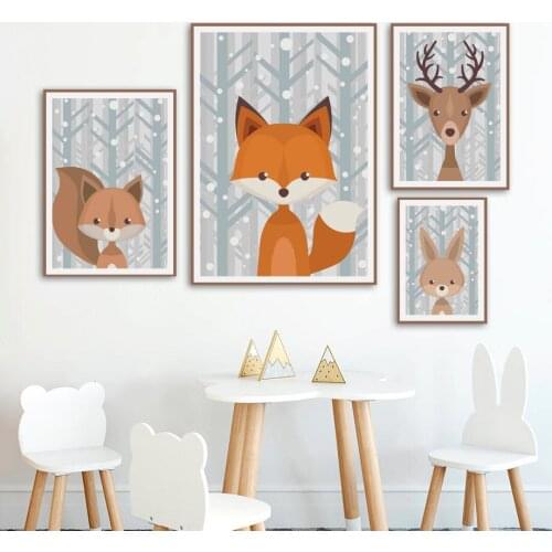 Bear Fox Raccoon Deer Squirrel Rabbit Forest Wall Art Canvas Painting Nordic Posters And Prints Wall Pictures Kids Room Decor