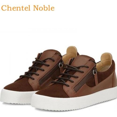 Newest Chentel Noble Leather Men Casual Shoes Party Shoes Men Patchwork Flats Sneakers Zipper Lace-Up Mixed Color Big Size