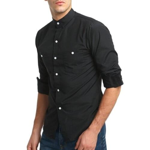 COLDKER Men Shirt Long Sleeve Stand Collar Button Tops Middle East Shirt Kurta Suit Men Islamic Arab Kaftan Muslim Clothes