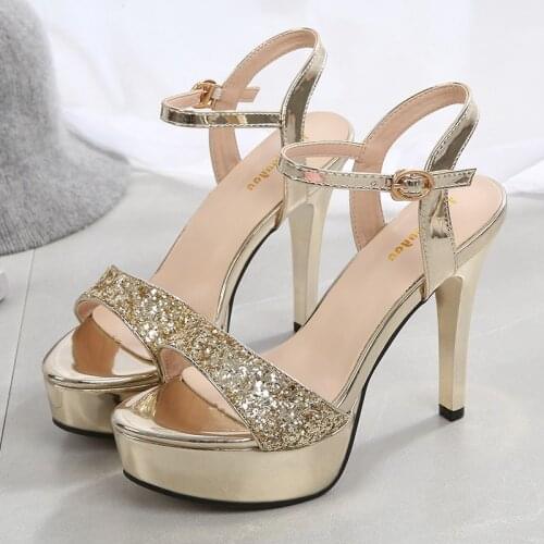 New Summer Women High Heels Wedding Party Sandals Open Toe Ankle Strap Heels Rhinestone Platform Sandals Women Diamond Shoes