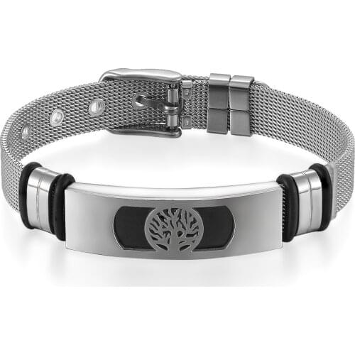 BONISKISS Men Charming Punk Stainless Steel Bracelet Women Adjustable Cool Jewelry Gold Leather Life Tree Bangle&Bracelets