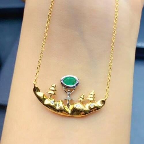 New Arrival Real Natural Emerald Pandant Solid S925 Sterling Silver Emerald necklace For Women Colour Gem Stone Fine Jewelry