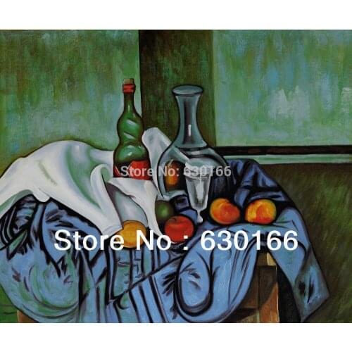 Paul Cezanne Classical Paintings on Canvas - Still Life with Peppermint Bottle Oil Painting for Kitchen 100% Handpainted