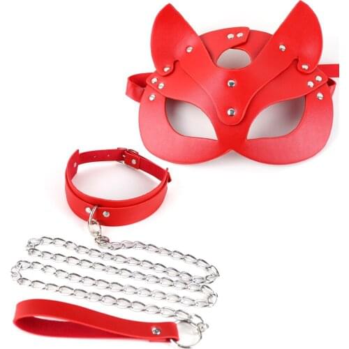 Sexy Women BDSM Leather Mask Handcuffs Collar Suit Headgear Head Harness Slave Roleplay Bondage Fetish Adult Flirting Store