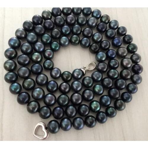 Stunning 10-11mm tahitian round black green multicolor pearl necklace 36 inch