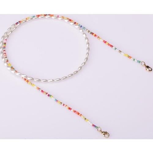 Simple fashion style multiple shapes shell pearl colorful rice beads type mask lanyard for women men daily jewelry