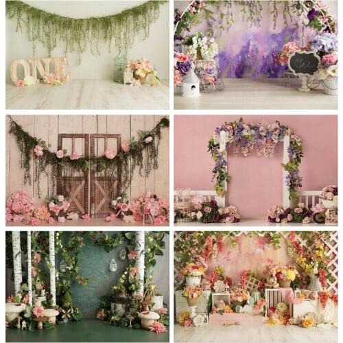 Pink Backdrops Flower Floral Old Wooden Door Wall Birthday Party Baby Newborn Photographic Backgrounds Photocall Photo Studio